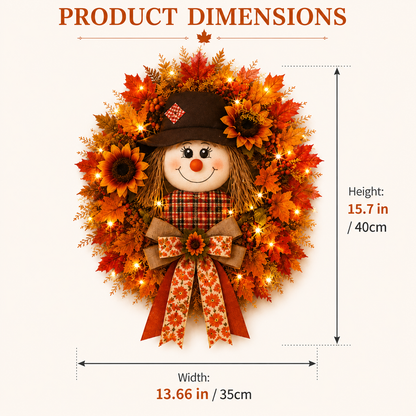 🔥🍁Fall Favorite - Lighted Scarecrow Front Door Wreath 🍂
