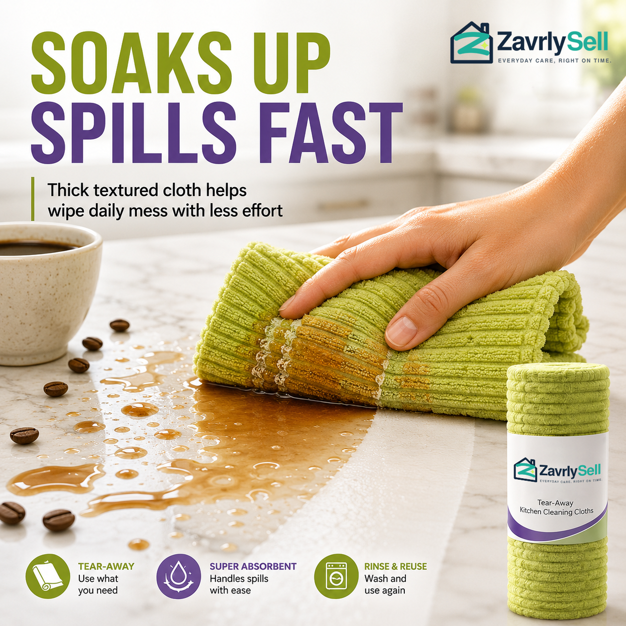 Multipurpose Reusable Tear-Off Cleaning Cloth Roll