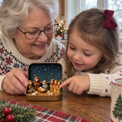 🔥Last Day 50% OFF - ✝️Religious Pocket-Size Mini Nativity Scene Set with Storage Box