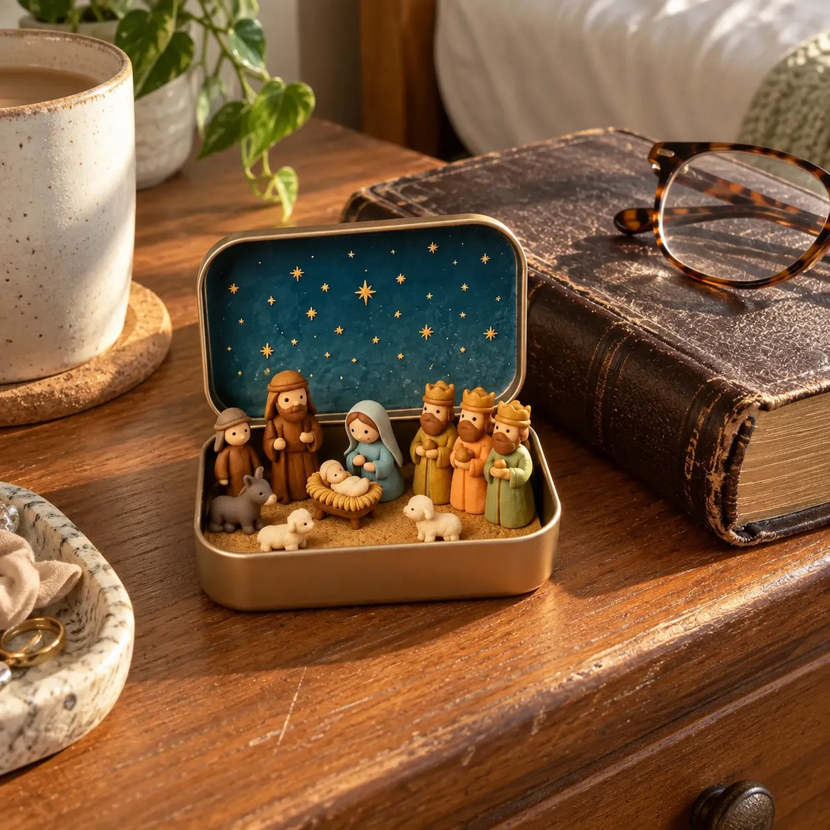 🔥Last Day 50% OFF - ✝️Religious Pocket-Size Mini Nativity Scene Set with Storage Box