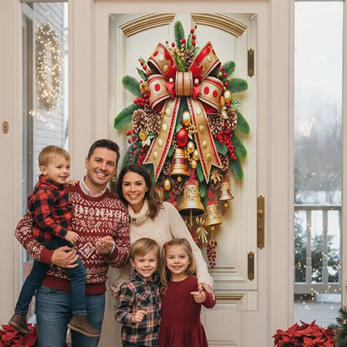 🎄 Giant Christmas Bow & Bells Door Decoration – Make Your Front Door the Star of Christmas (2D) ✨