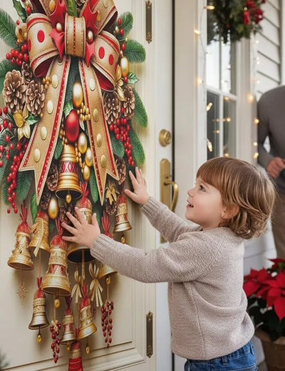 🎄 Giant Christmas Bow & Bells Door Decoration – Make Your Front Door the Star of Christmas (2D) ✨