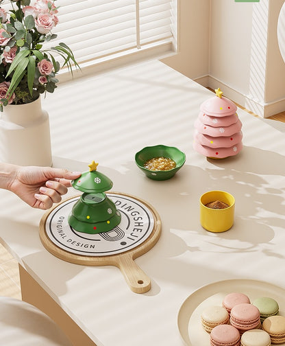 🎄🍬 Stackable Christmas Tree Serving Bowl Set 🎁❄️ | Festive Snowflake Snack Bowls in Green & Pink for Holiday Hosting ✨🏡