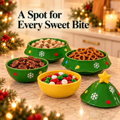 🎄🍬 Stackable Christmas Tree Serving Bowl Set 🎁❄️ | Festive Snowflake Snack Bowls in Green & Pink for Holiday Hosting ✨🏡
