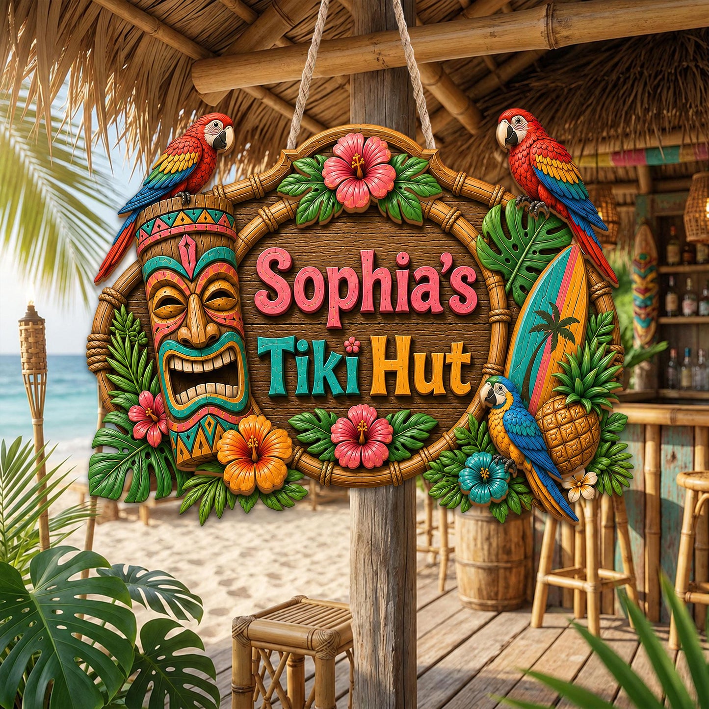 Custom Tiki Bar Door Sign, Beach House Welcome Sign