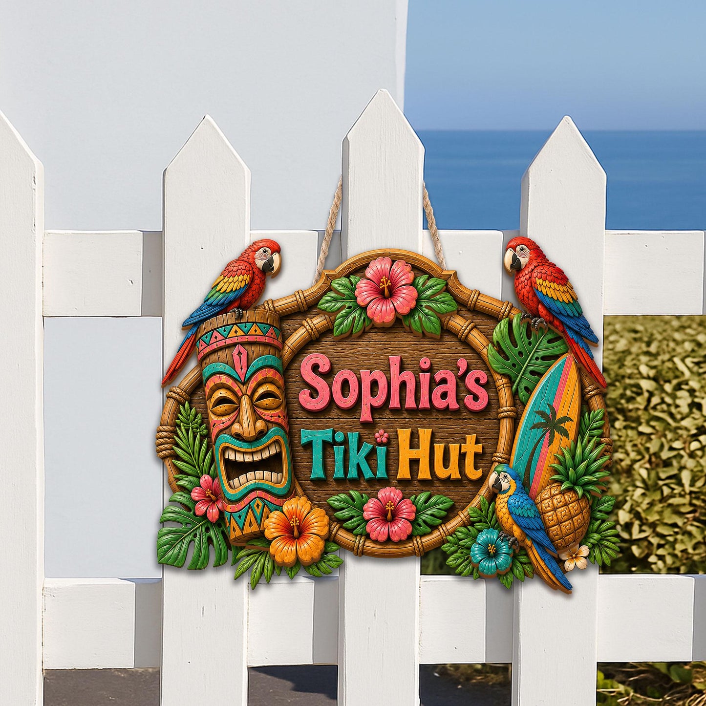 Custom Tiki Bar Door Sign, Beach House Welcome Sign
