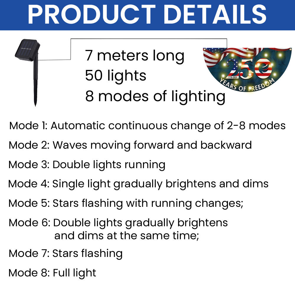 250th Anniversary 1776 2026 Patriotic We The People Solar Led Fan Flag