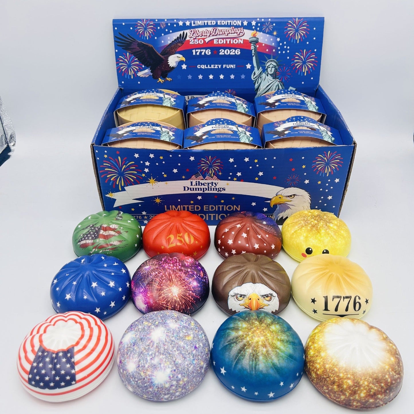 📦Limited Stock • Restock Takes Time⏰Patriotic Dumpling Squishy – USA 250 Edition