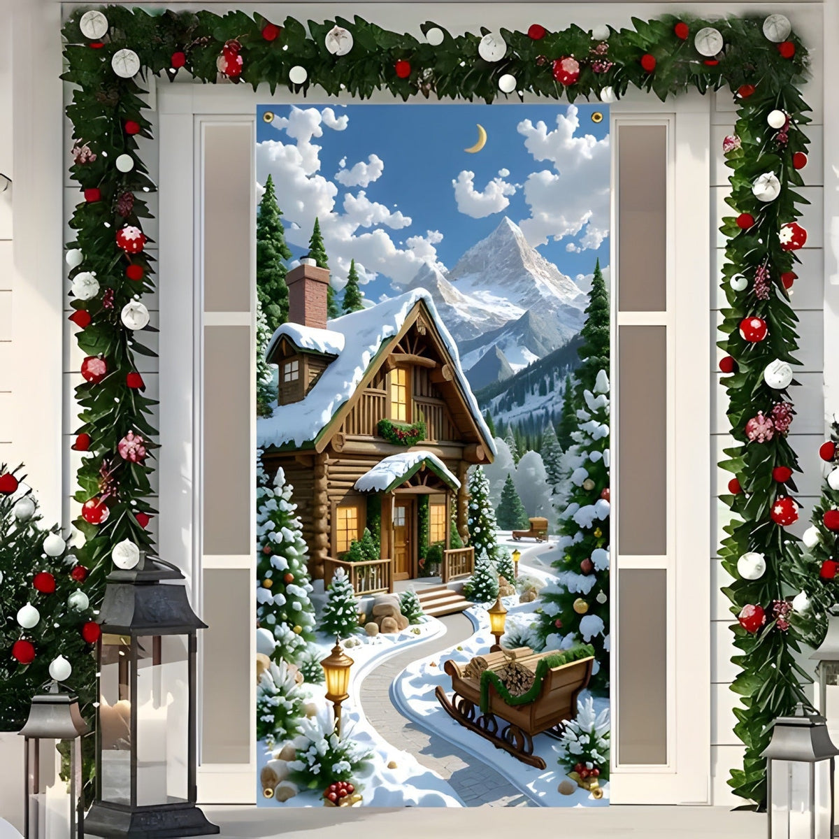 🌟Last day 50% OFF🎄Santa Christmas Door Cover with Elastic Edges | Reusable Holiday Decor🎅