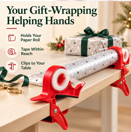 🔥🎄 Christmas Best Seller! 🎁 Gift Wrapping Paper Holder & Tape Dispenser Set – 2 Clamp-On Holders