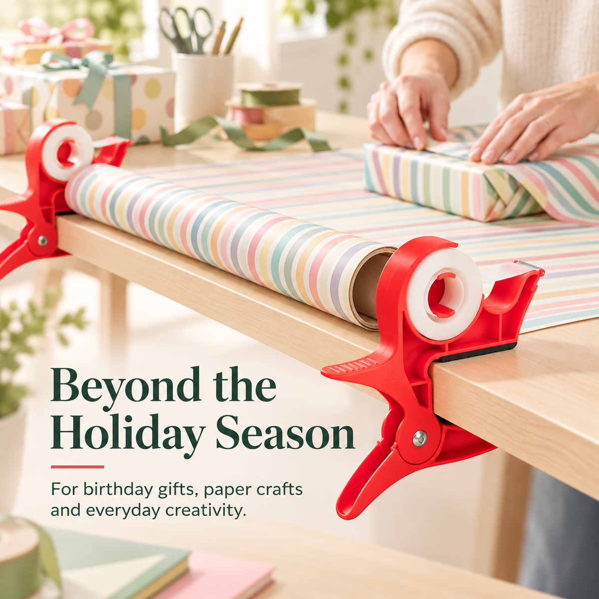 🔥🎄 Christmas Best Seller! 🎁 Gift Wrapping Paper Holder & Tape Dispenser Set – 2 Clamp-On Holders