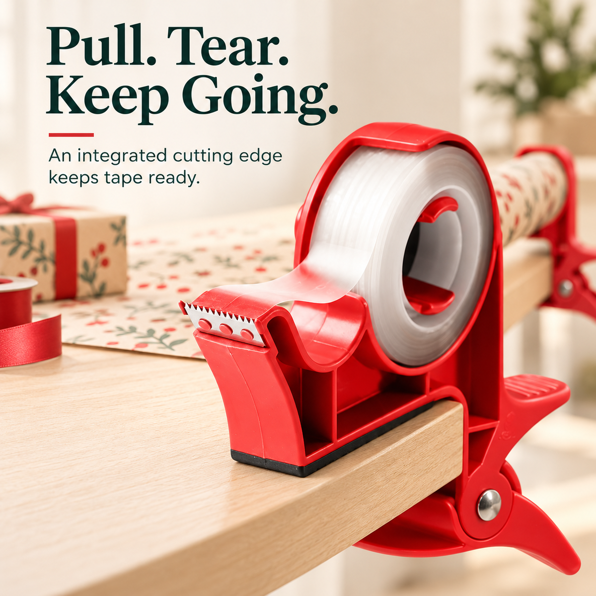 🔥🎄 Christmas Best Seller! 🎁 Gift Wrapping Paper Holder & Tape Dispenser Set – 2 Clamp-On Holders