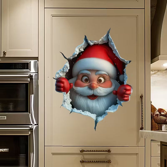 💥🎁'Santa's Breaking In!' 🎅🏿🎅2D Christmas Creative Wall Sticker