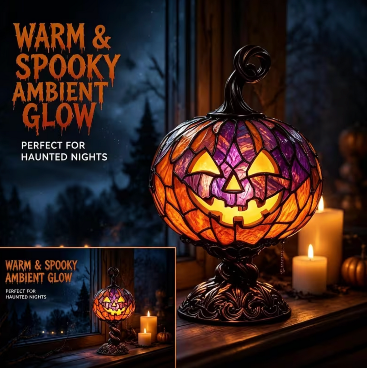 PumpkinGlow™ – Stained Glass Pumpkin Lamp