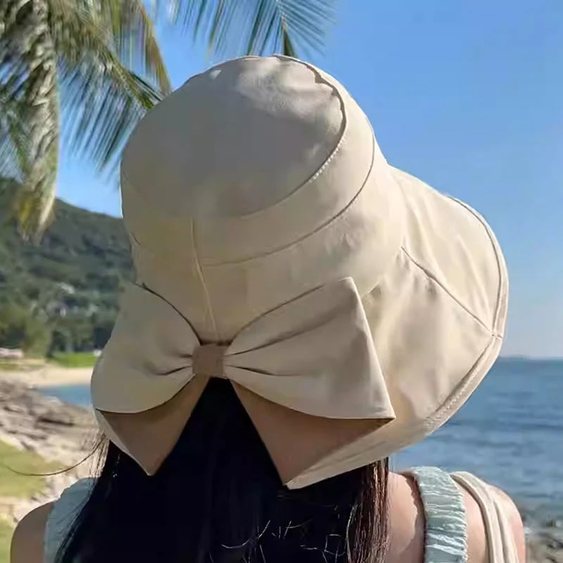 🔥Hot Sale 👒-  Women's Bowknot Wide Brim Sun Protective Hat