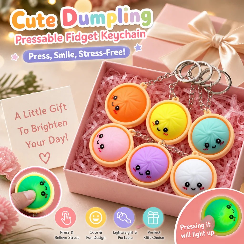 🔥 49% OFF🔥  Cute Dumpling Pressable Fidget Keychain - touch sensing light
