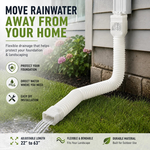 🎉🏡 Flexible Rain Gutter Downspout Extension Kit  – Adjustable 22"-63" Drain Pipe with Leaf Filter for Foundation Protection