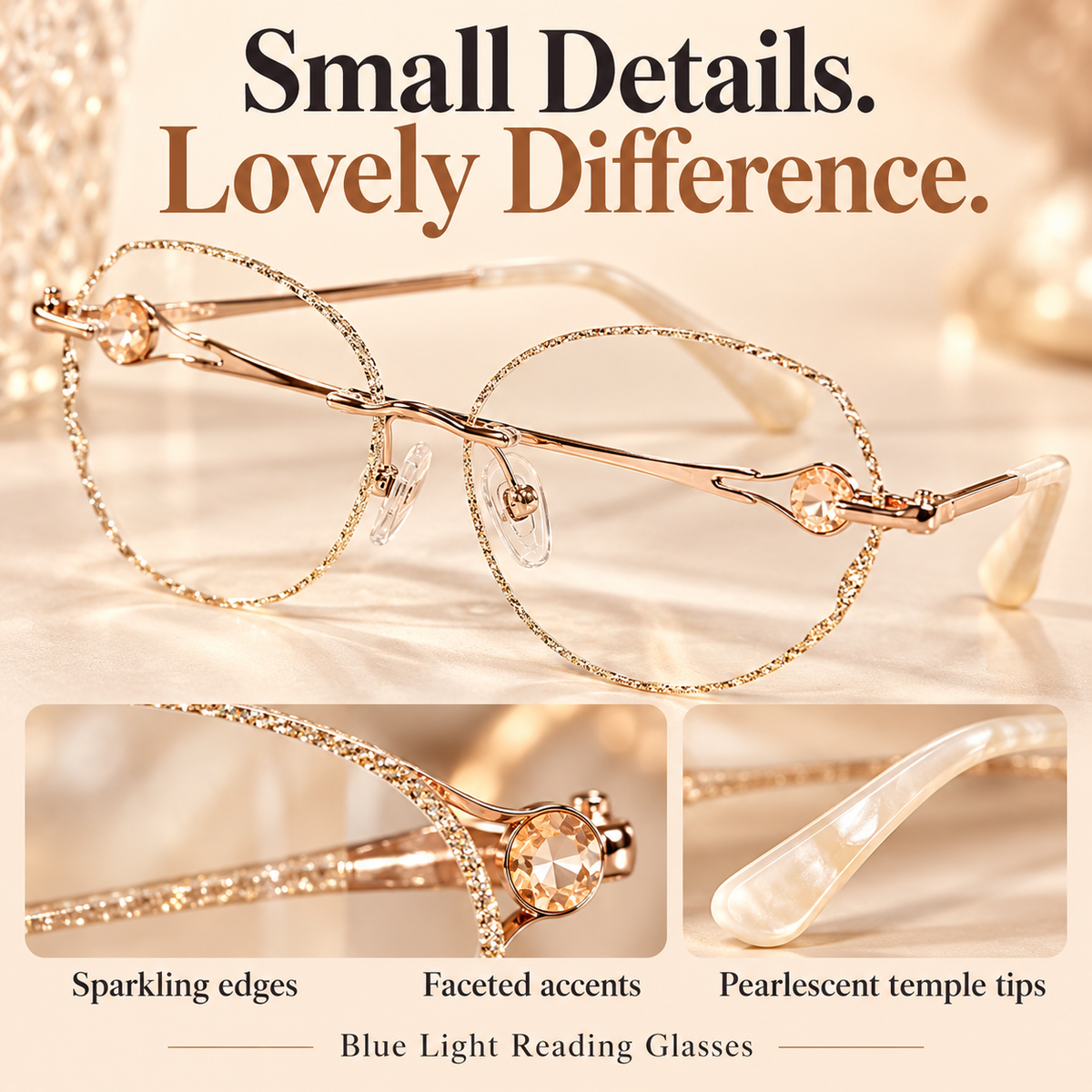 👓✨ Women’s Sparkling Rimless Blue Light Reading Glasses