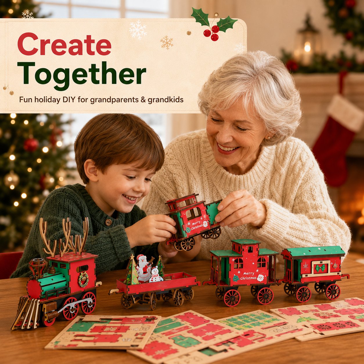 🔥LAST DAY 50% OFF – 🎅🎄DIY Christmas Wooden Train Set 3D Assembly Puzzle Kit(📦Buy 2 Free Shipping)