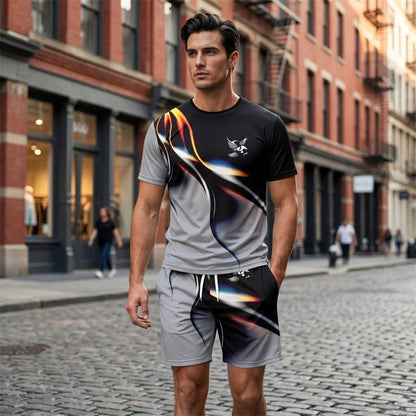 ⏳🔥LIMITED-TIME  48 OFF! 👕 Men’s Abstract Print T-Shirt & Shorts Set – Bold Style & Summer Comfort ✨