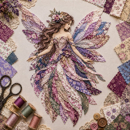 🧚‍♀️🌸 Premium Fairy Patchwork DIY Kit | High-Quality Layered Fabric with Floral Wings DIY Handmade Fantasy Wall Decor ✨