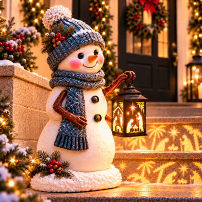 ⛄ Last Day 49% Snowman Nativity Glow™ –  Christmas Step Light with Holy Family Projection