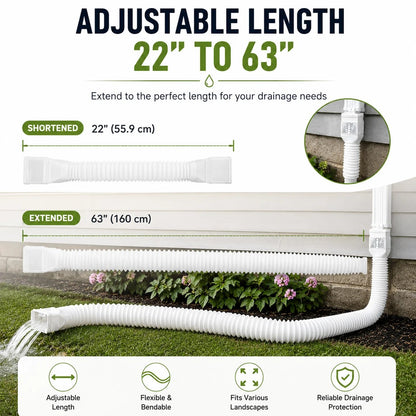 🎉🏡 Flexible Rain Gutter Downspout Extension Kit  – Adjustable 22"-63" Drain Pipe with Leaf Filter for Foundation Protection