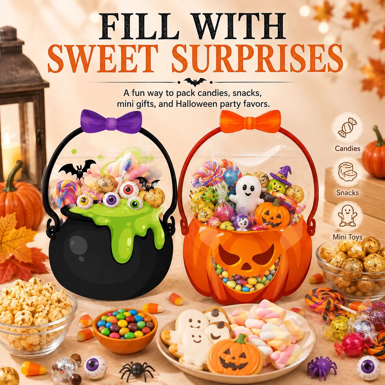 🎃Halloween Plastic Goodie Bags, Candy Gift Bags with Handle