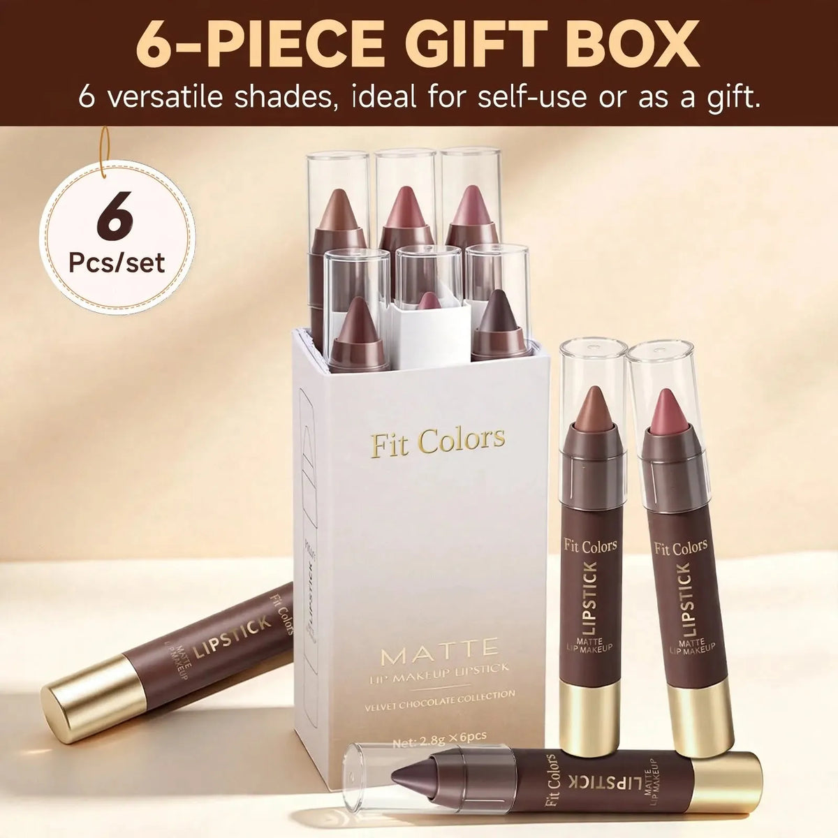💄 6-Piece Matte Brown Lipstick Set – Long-Lasting Color 🤎