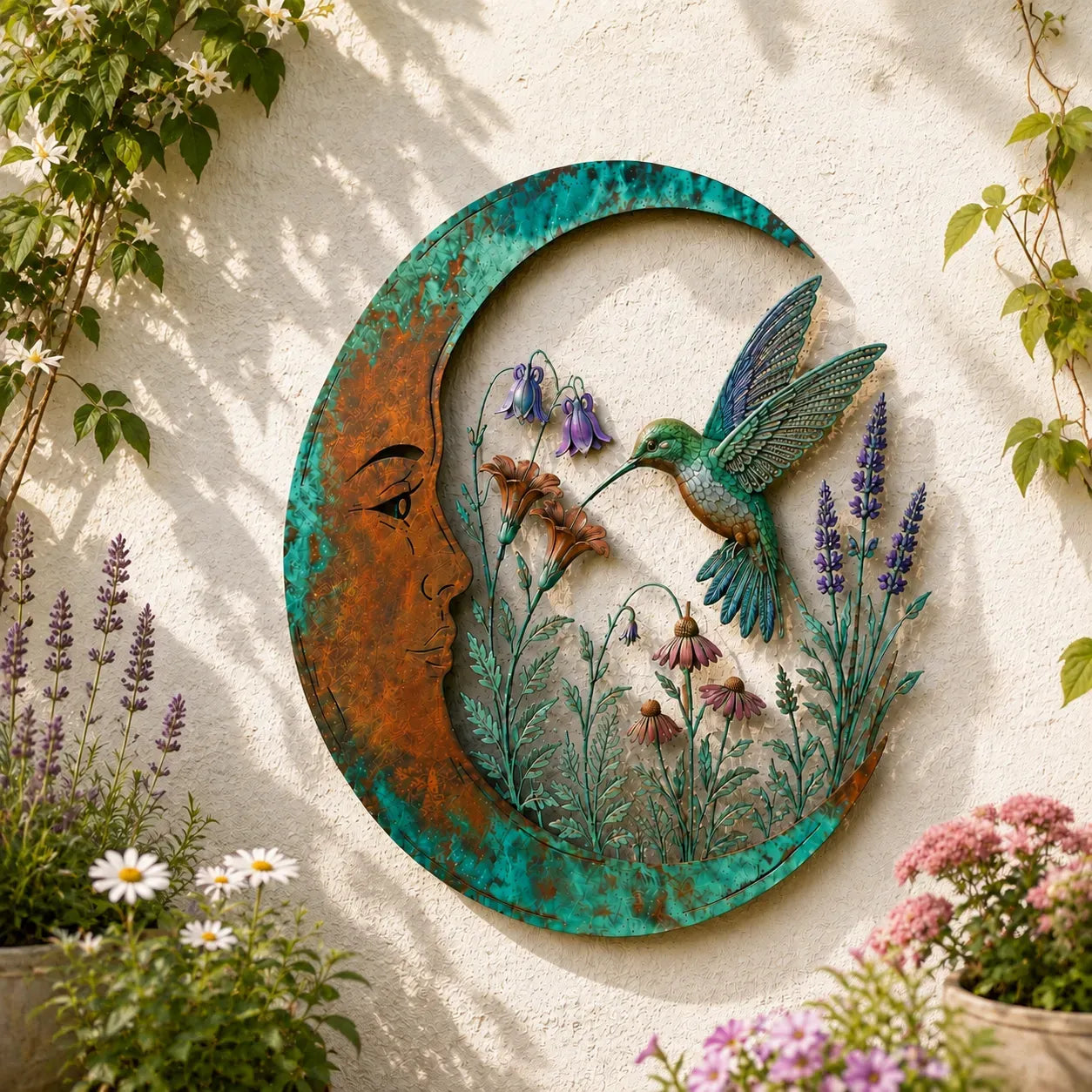 ⏰ LAST DAY  - Handcrafted Metal Crescent Moon Owl Wall Art 🌙🦉 A Timeless Garden Accent Inspired by Nature