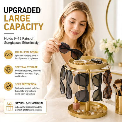 🕶️✨360° Rotating Sunglasses Organizer Stand — Eyewear Rack with Tray