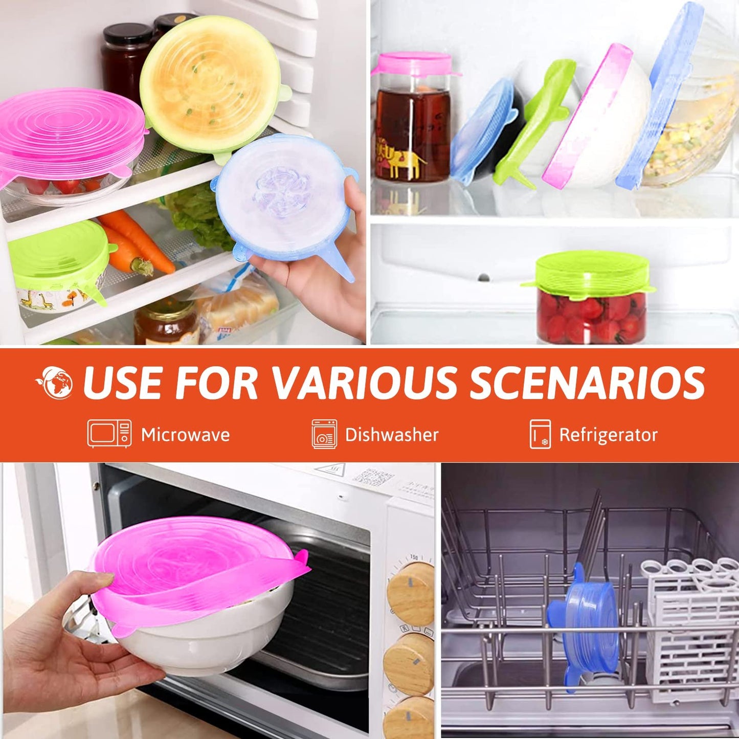 Silicone Stretch Lids, Reusable Airtight Food Covers for Food Storage