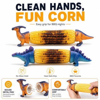 🔥Last Day Promotion🦖Dinosaur Corn Holders for Corn On The Cob🧒 - Funny Corn Cob Holder for Kids and Adults with Stainless Steel Prongs🌽