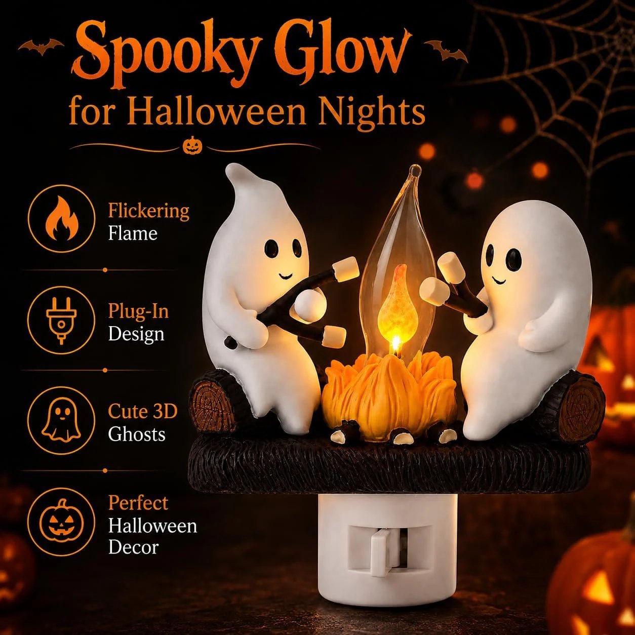 Ghost Campfire Night Light, Plug-in Wall Flickering Flame Nightlight