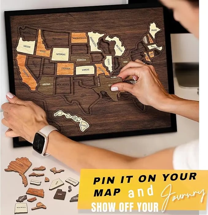 🌍 Wooden USA Travel Map Puzzle 🧩 – A Stylish Way to Track Your Journeys & Memories ✨ Limited Time Offer！