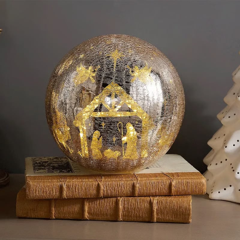 🎁🎉Only $35.99 This Week🎉✝️Light-up cracked glass ball with Jesus and reindeer design🫎