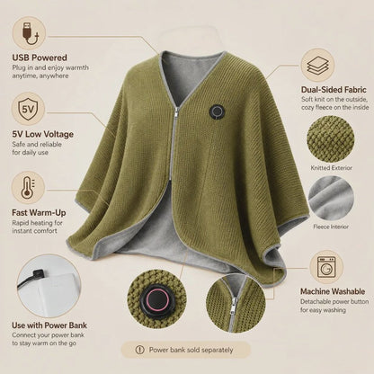 Wearable Heated Shawl 3 Heat Levels Portable Thermal Wrap