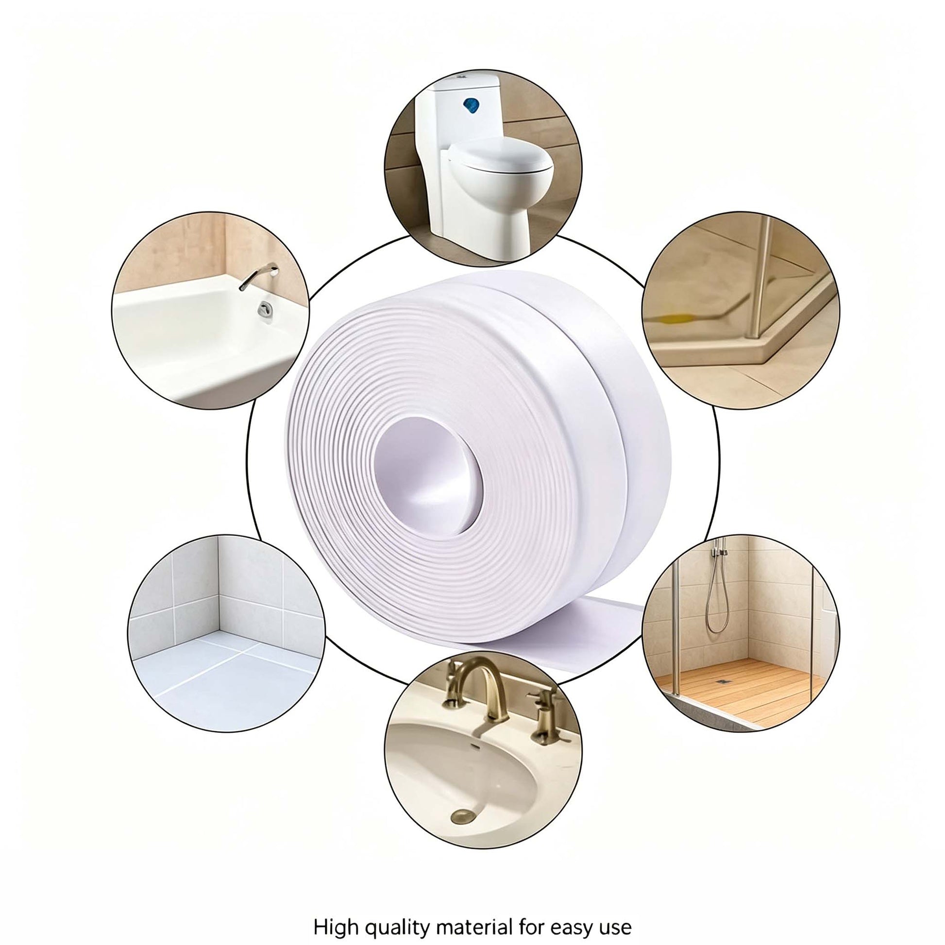 🚰 Self-Adhesive White Caulk Tape – PE Waterproof Sealant Strip, 5M Length, Strong Adhesion, Easy-to-Apply for Bathroom & Kitchen Edge Protection