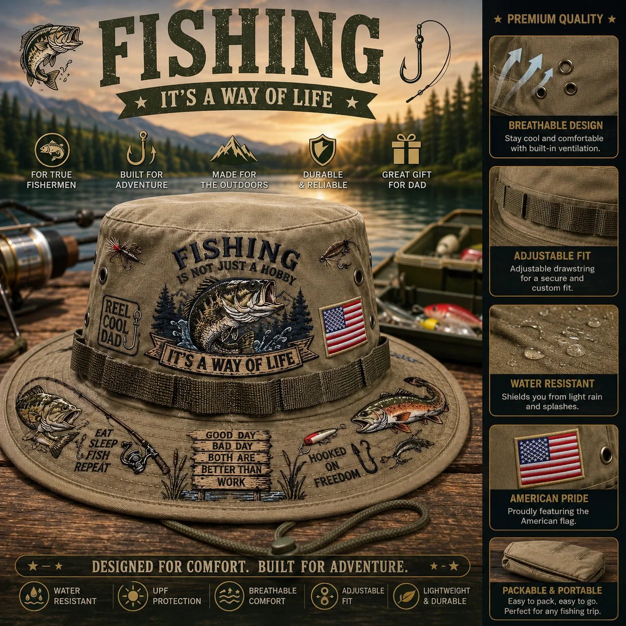 🔥Last Day 49% OFF -🎣 Fishing Is a Way of Life Boonie Hat