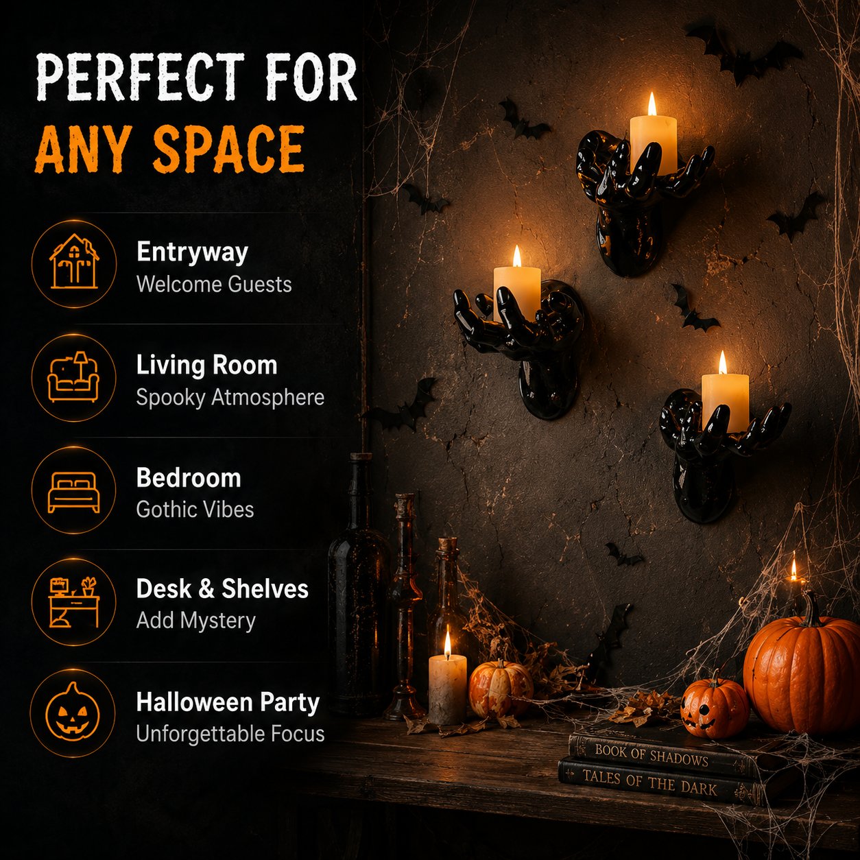 💖 Hot Sale 49%OFF👻Wall-Mounted Terrifying Severed Hand Ornament Set (3 Pcs) -🕯️Includes lit Candle