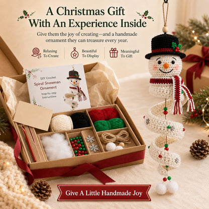 ☃️ Crochet Snowman Spiral Ornament DIY Kit | Complete Beginner-Friendly Set with Soft Yarn, Crochet Hook, Festive Beads, Snowflakes & Step-by-Step Guide 🧶🎄✨