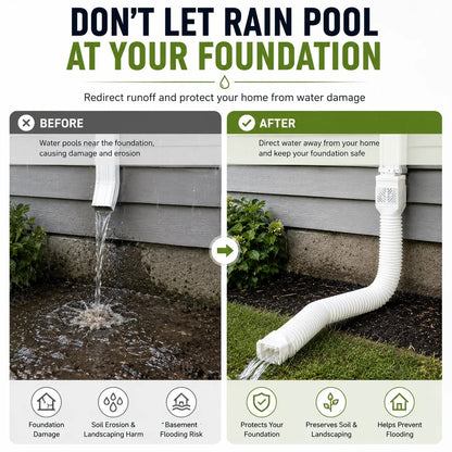 🎉🏡 Flexible Rain Gutter Downspout Extension Kit  – Adjustable 22"-63" Drain Pipe with Leaf Filter for Foundation Protection