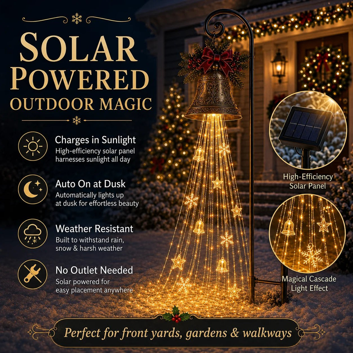 🔥Buy 2 Get 20% OFF🔥🎄 Christmas Bell Cascade Solar Yard Light✨