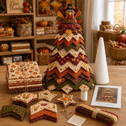 🔥 🎄Americana Christmas Tree Quilt Kit – Easy Layered Fabric Holiday Décor for Quilting Lovers