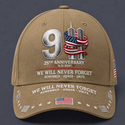 ⚡️9/11 25th Anniversary We Will Never Forget Embroidered Memorial Baseball Cap – Unisex Patriotic Memorial Hat🧢 100% Cotton