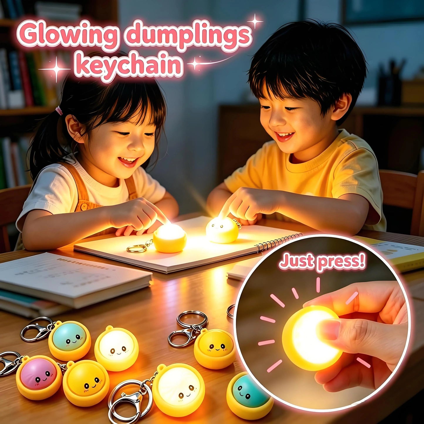 🔥 49% OFF🔥  Cute Dumpling Pressable Fidget Keychain - touch sensing light
