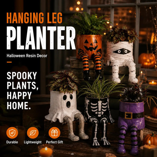 🔥😍49% OFF – 🎃 Halloween Hanging Leg Planter | Hand-Painted Resin Character Pot for Succulents, Shelves, Desks, Porches & Spooky Seasonal Displays 🪴
