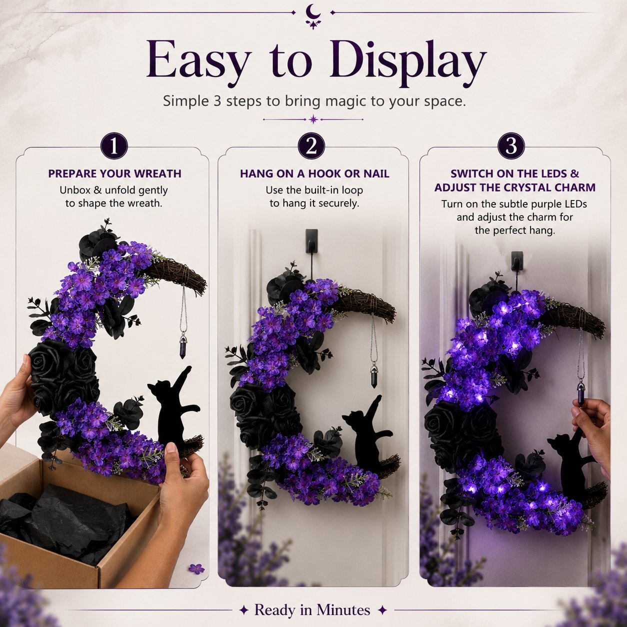 🌙🐈‍⬛ Light Up Your Door With a Magical Halloween Moon Cat Wreath