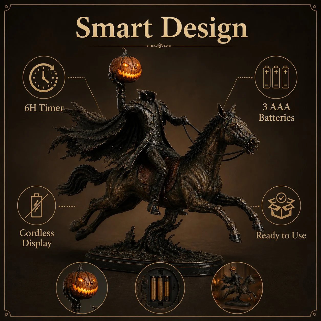⏰Limited Stock 50% OFF - 🎃🏇Midnight Chase Headless Horseman Statue