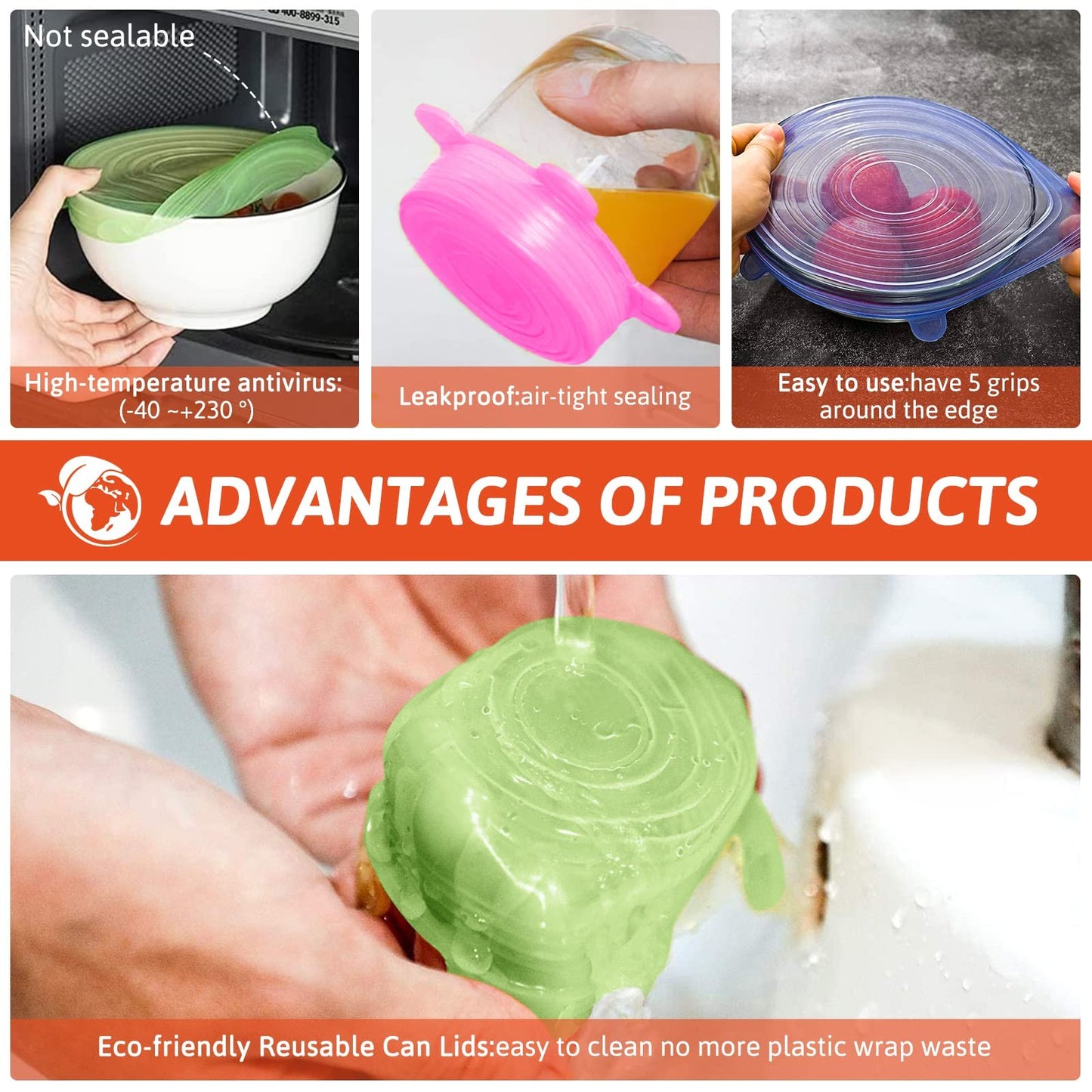 Silicone Stretch Lids, Reusable Airtight Food Covers for Food Storage
